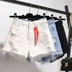 Летние женские рваные джинсы для фитнеса шорты с высокой талией джинсовые шорты