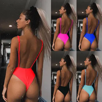 

Hirigin Sexy One Piece Swimwear 2019 Women Swimsuit Pure Color Push Up Padded Bra Backless Women Bathing Suit Beachwear Monlkini