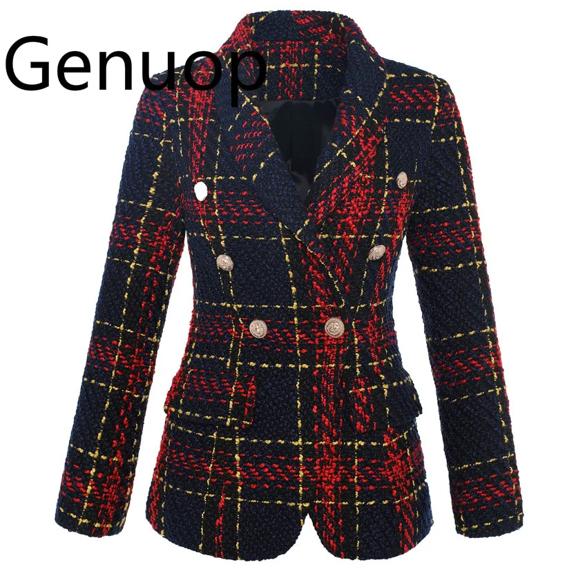 

2019 Foreign trade explosion models female jacket line plaid weave tweed wool double-breasted suit jacket