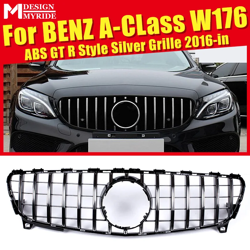 W176 GTS Style Front Grille Fit For A-Class A180 A250 A200 A45 ABS material Silver Bumper Car Styling 2016-in | Автомобили и
