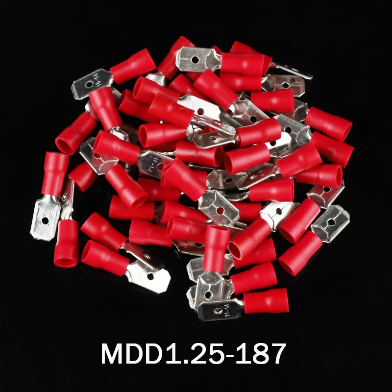 1000pcs MDD1 25 187 Red AWG22 16 Brass Insulating Crimp Terminals 