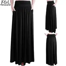 Повседневная женская шифоновая длинная юбка модная эластичная высокая талия однотонная плиссированная летняя юбка Свободная рубашка макси юбка с карманами