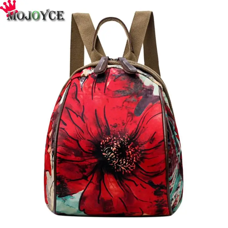 

Fashion New Vintage Casual Women Printed Oxford Cloth Shoulder Bag Zipper Travel Small Backpacks
