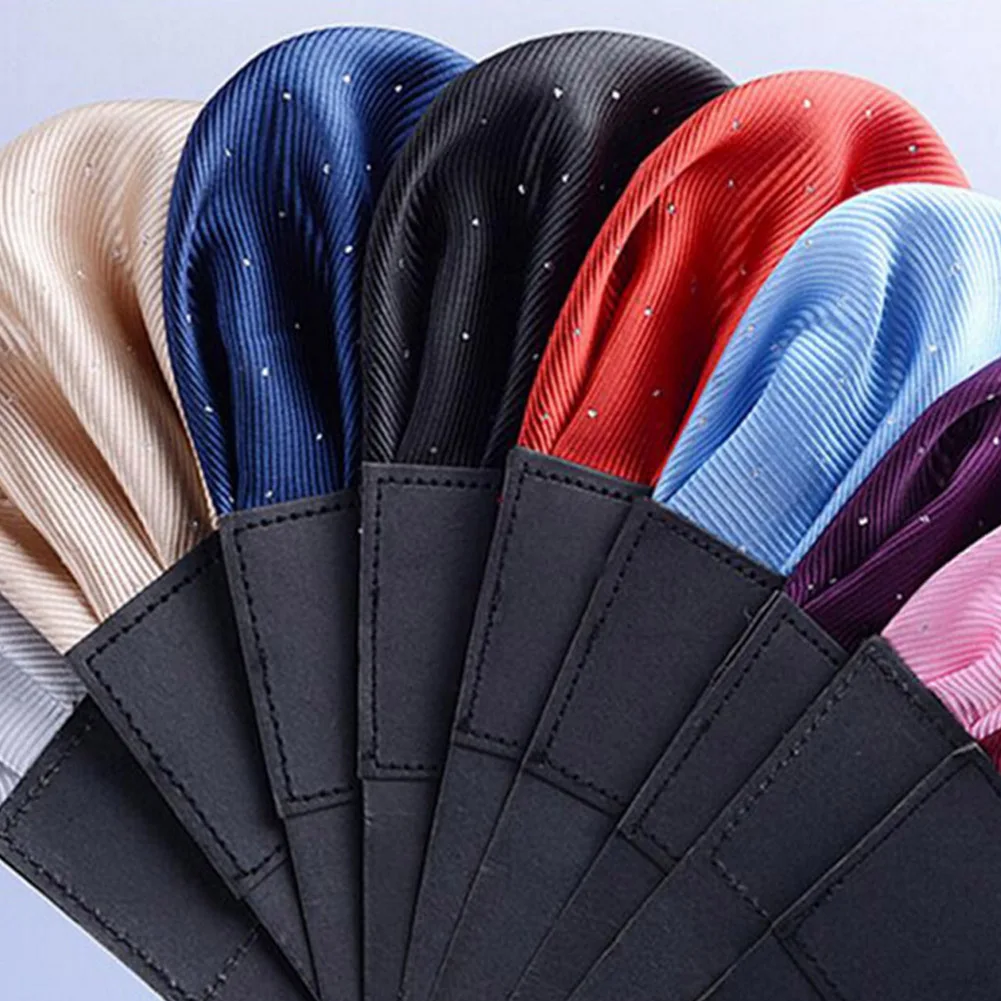 Men Solid Color Satin Pre Folded Hanky Pocket Square Wedding Party Handkerchief