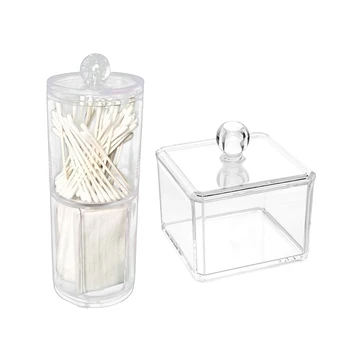 

2Pcs Columns and Square Makeup Organizer Transparent Large Capacity Plastic Cosmetic Make Up Jewelry Holder Drawer Storage Box