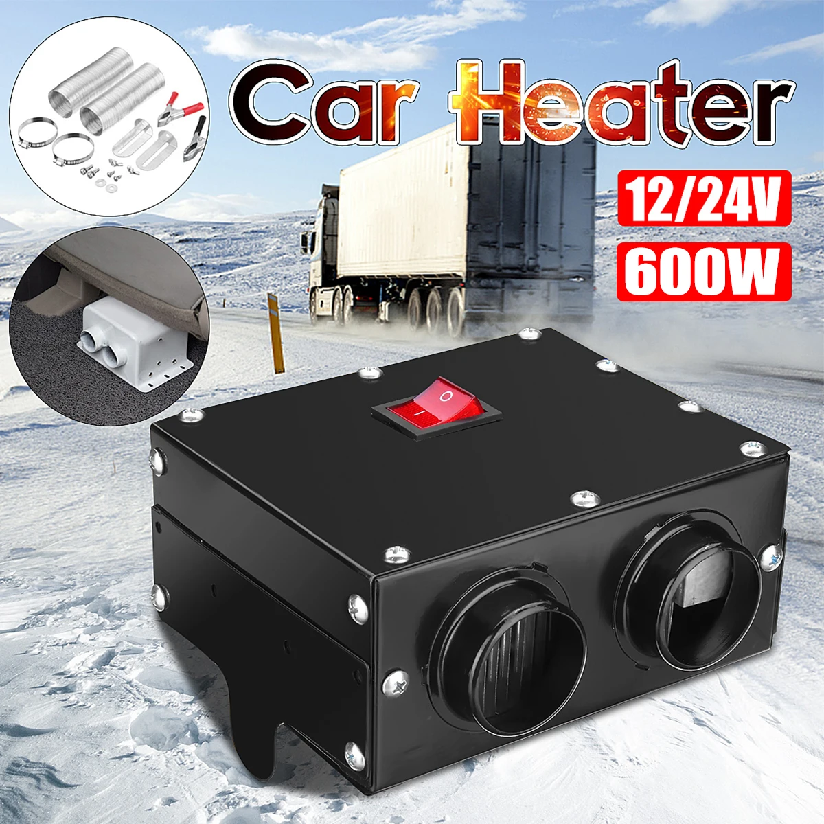 

12V/24V 600W Car Fan Heater Winter Heating Warmer Defroster Demister Windscreen Instant Heating for RV Motorhome Trailer Truck