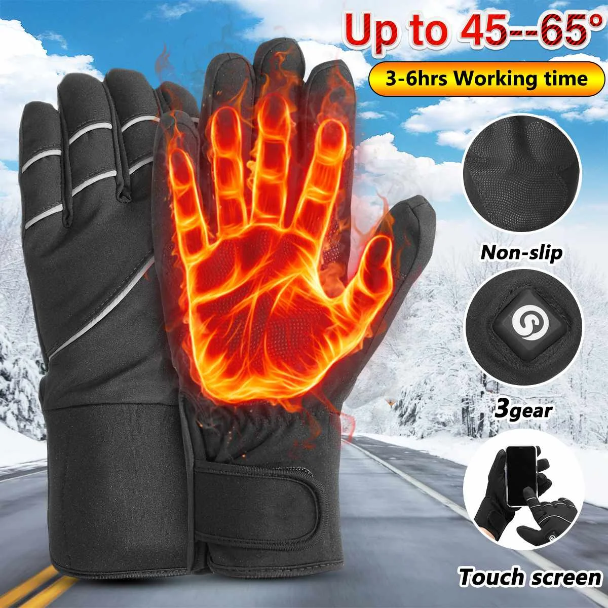

1Pair Thermal Heated Gloves 7.4V 2200mAh Rechargeable Electric Heating Waterproof Gloves for Outdoor Skiing Sport Motorcycle