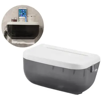 

Plastic Toilet Paper Holder Waterproof Toilet Tissue Contianer with 1 Lid and 2 Side Hooks (Black)