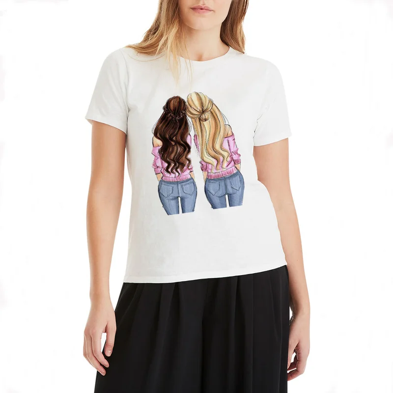 

Women's Best Friend Gift Design Printing Casual Short Sleeve White Tops Tees Cotton Harajuku Kawaii Shirt Plus Size Women