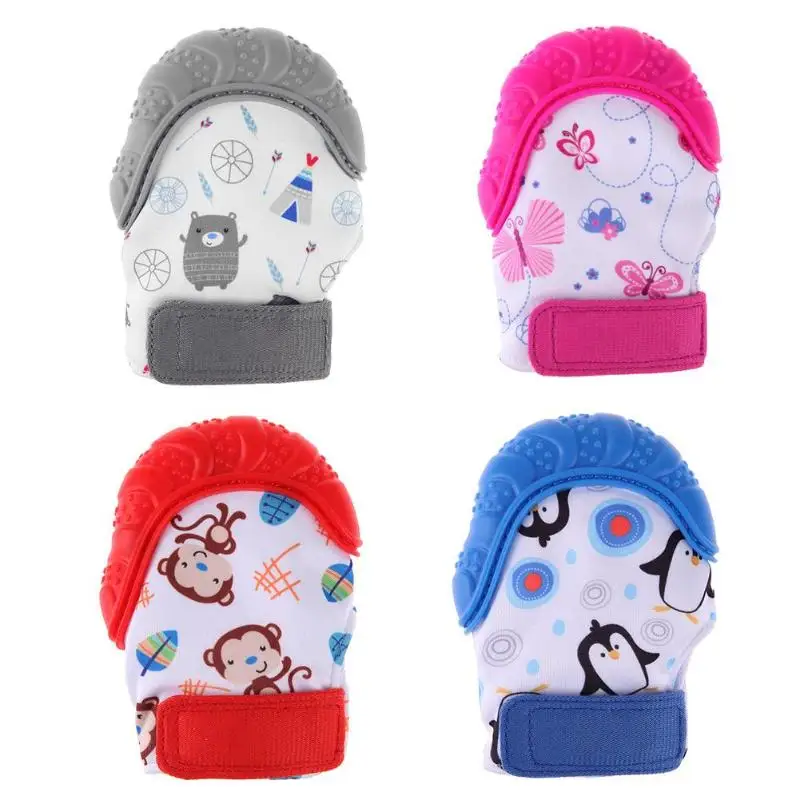 

Cartoon Print Silicone Baby Teether Sound Chew Nursing Beads Pacifier Glove