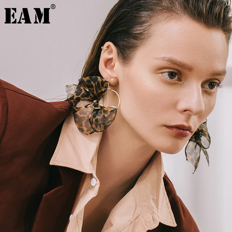 

WKOUD EAM Jewelry / 2019 New Fashion Temperament Brown Leopard Print Bow Ribbon Earrings Women's Accessories S#R1163