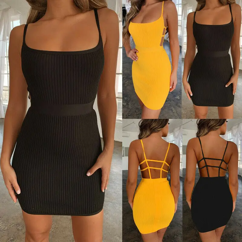 

Hirigin Women Sexy Hollow Backless Sling Bodycon Sleeveless Evening Party Short Mini Dress