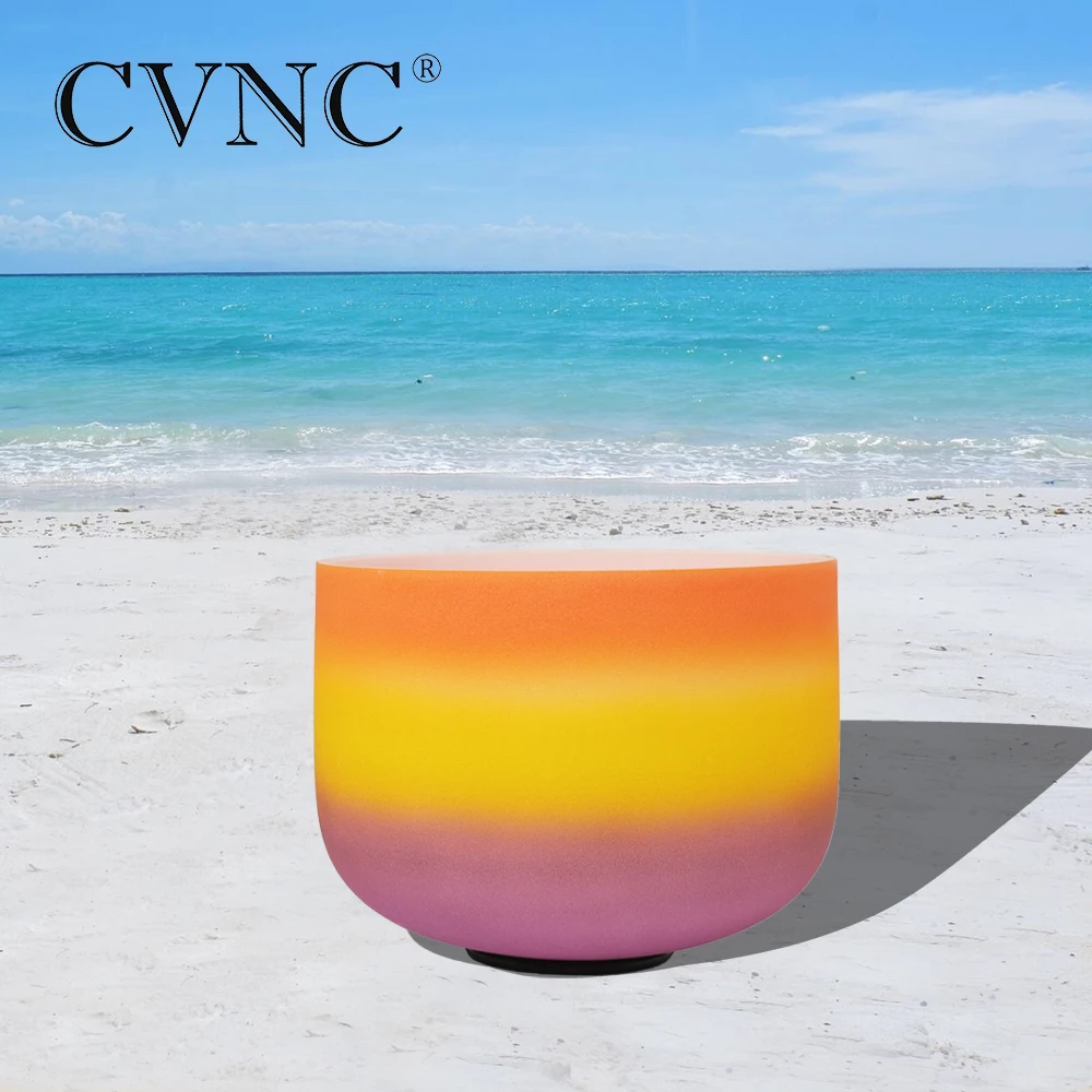 

CVNC 8" Note D Navel Chakra Rainbow Colored Frosted Quartz Crystal Singing Bowl