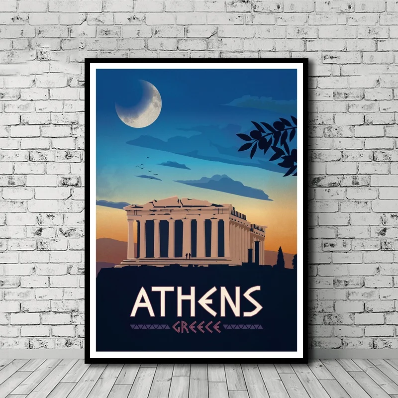 

Vintage Travel Poster Athens Poster Canvas Print Wall Art Decor No Frame