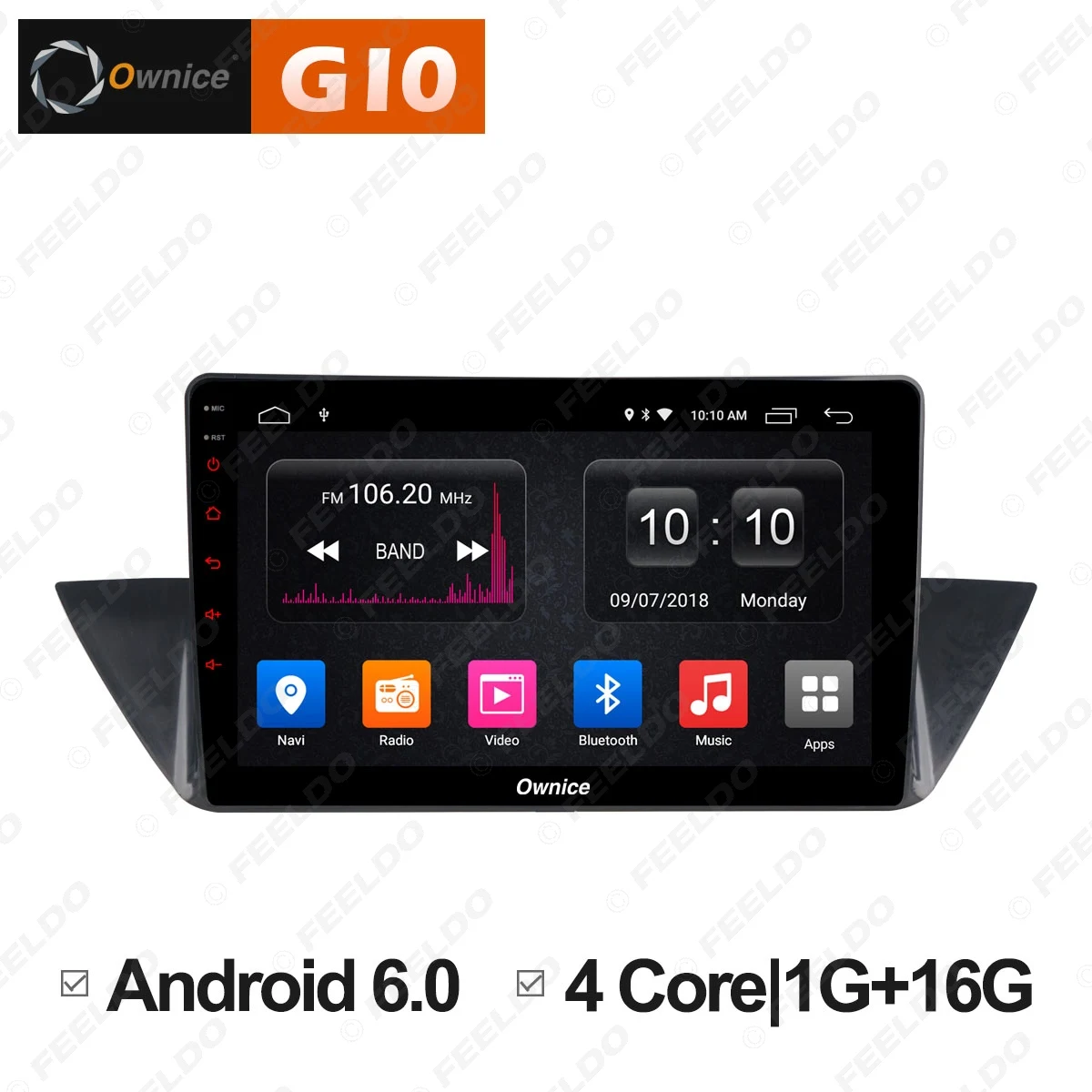 

FEELDO 10.1" Android 6.0 4-Core/DDR3 1G/16G/Support 4G Dongle Car Media Player With GPS/FM/AM RDS For BMW X1 2016 - 2018 (1din)