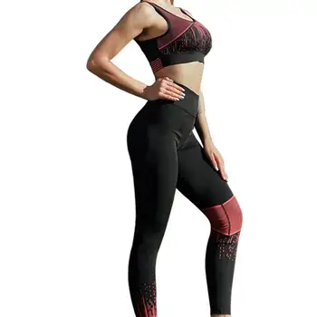 

Stitching Print Yoga Hips Slim Suit Summer Fashion Wear Women's Fitness Clothing Gym Leggings Sports Bra 2 Piece Sports Set