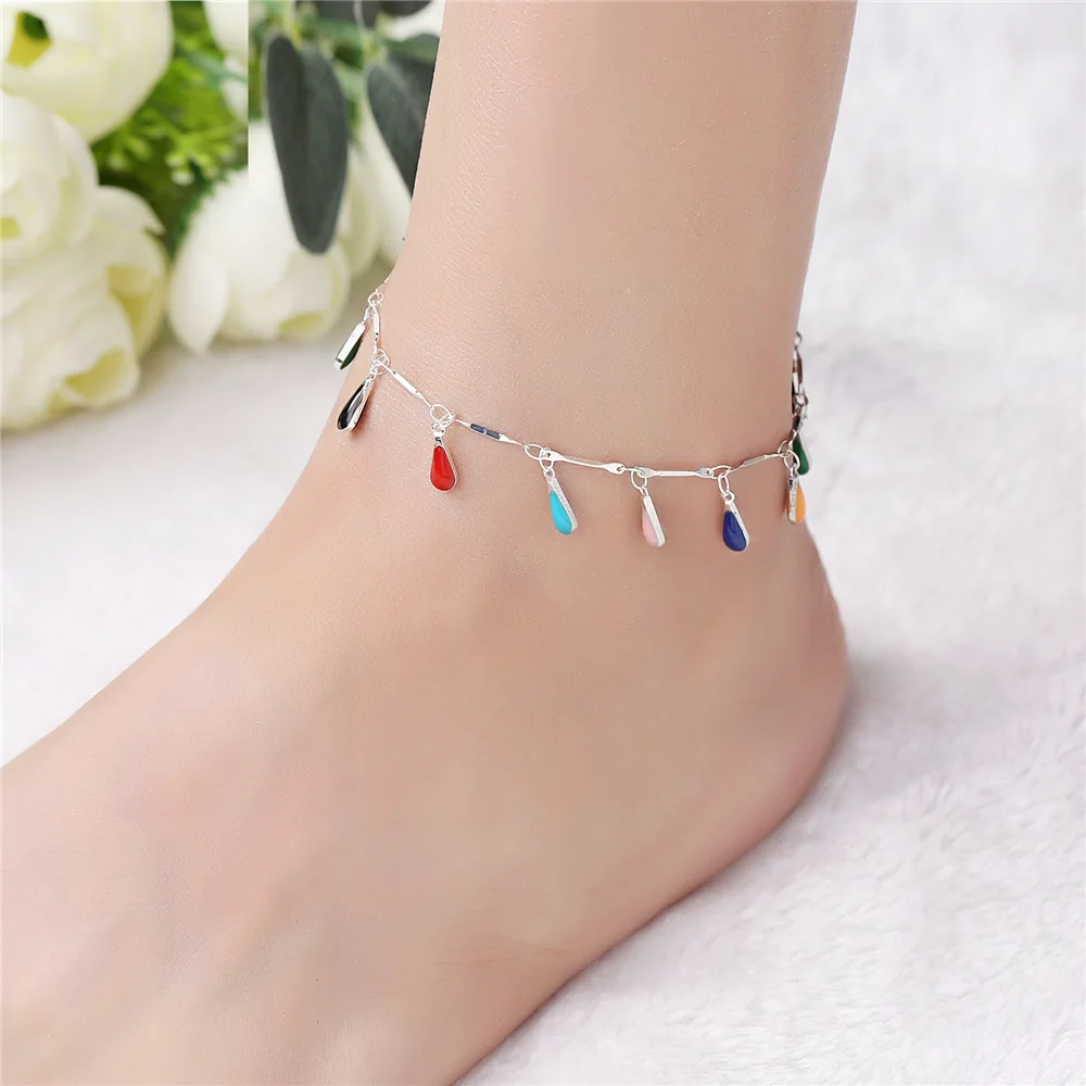 

925 Sterling Silver Anklet fine Jewelry Simple water droplets Foot Chain For Women Girl S925 Silver Ankle Chain Leg Bracelet