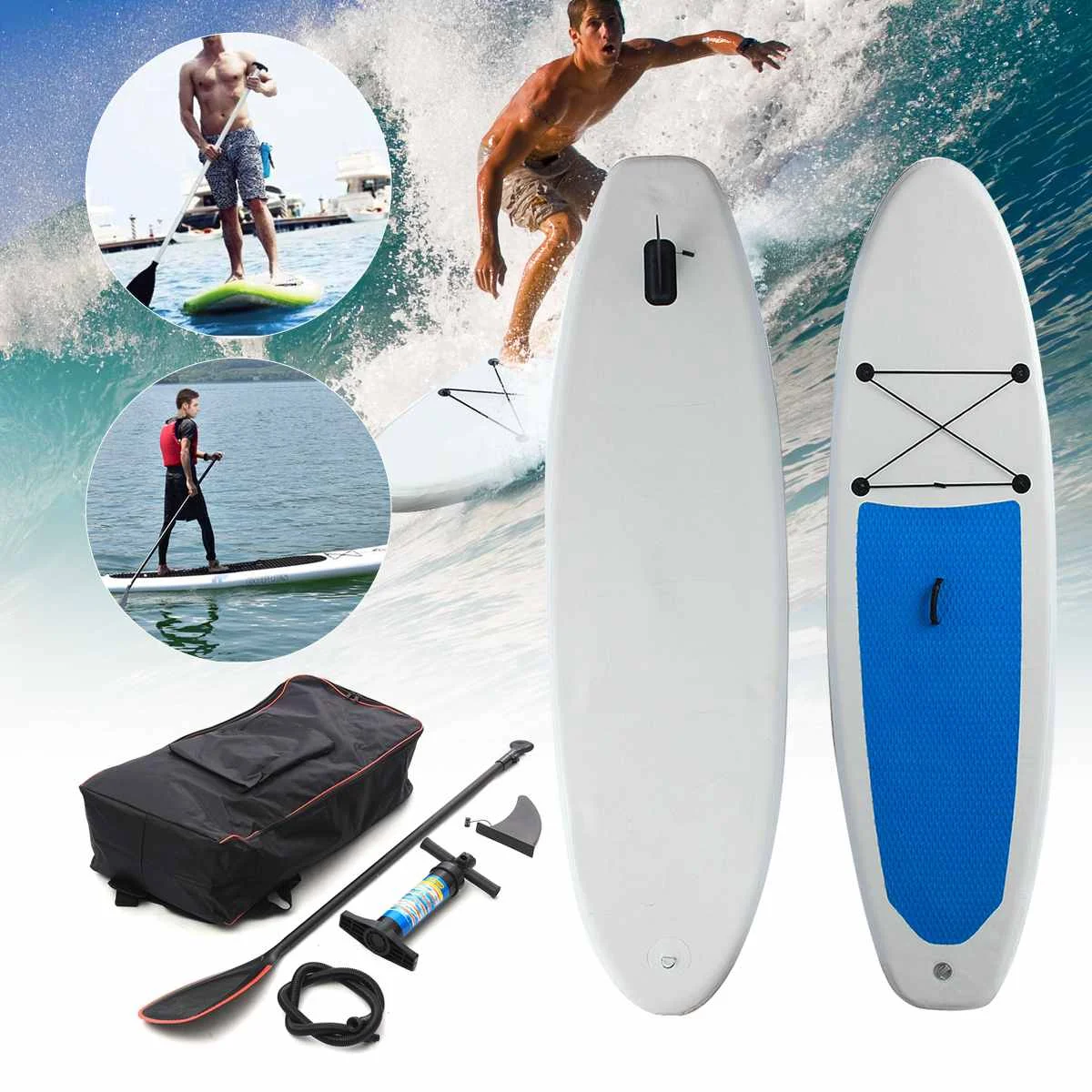 

SGODDE Inflatable Stand Up Surfboard Surfing Board Water Sport Sup Board with Leash Paddle Pump Foot Safety Rope Tool Kit