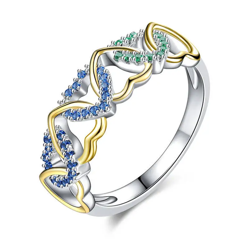 

Woman Ring accessories jewelry bijoux love ring fully-jewelled stainless steel colorful rainbow Romantic Heart shape
