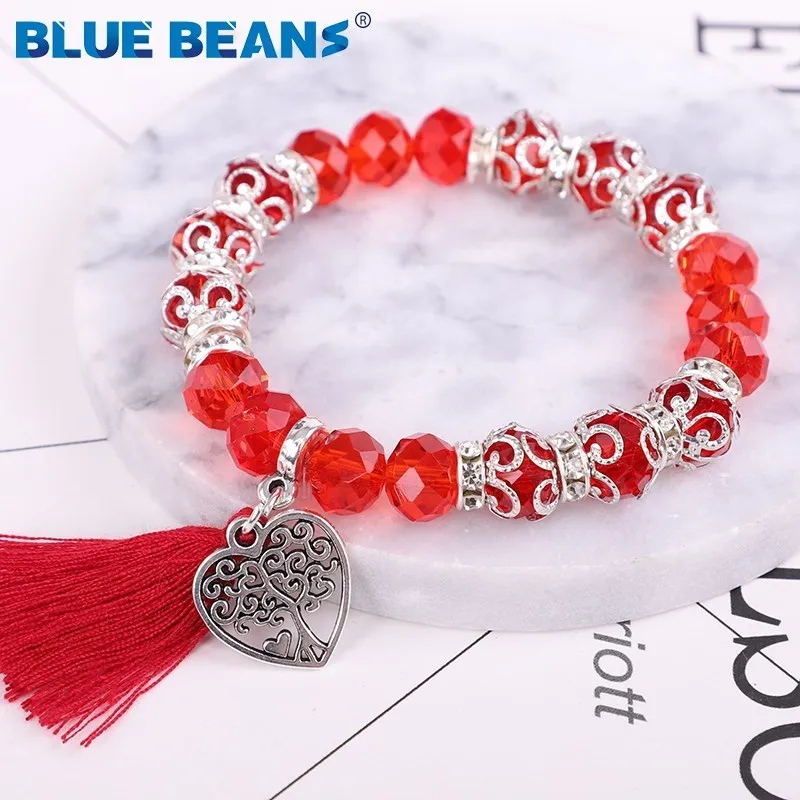 

Bohemia tree of Life Women Bracelets Rope Bracelet Red Handmade Beads tassel red Jewelry Friendship Charm Rhinestone Accessories