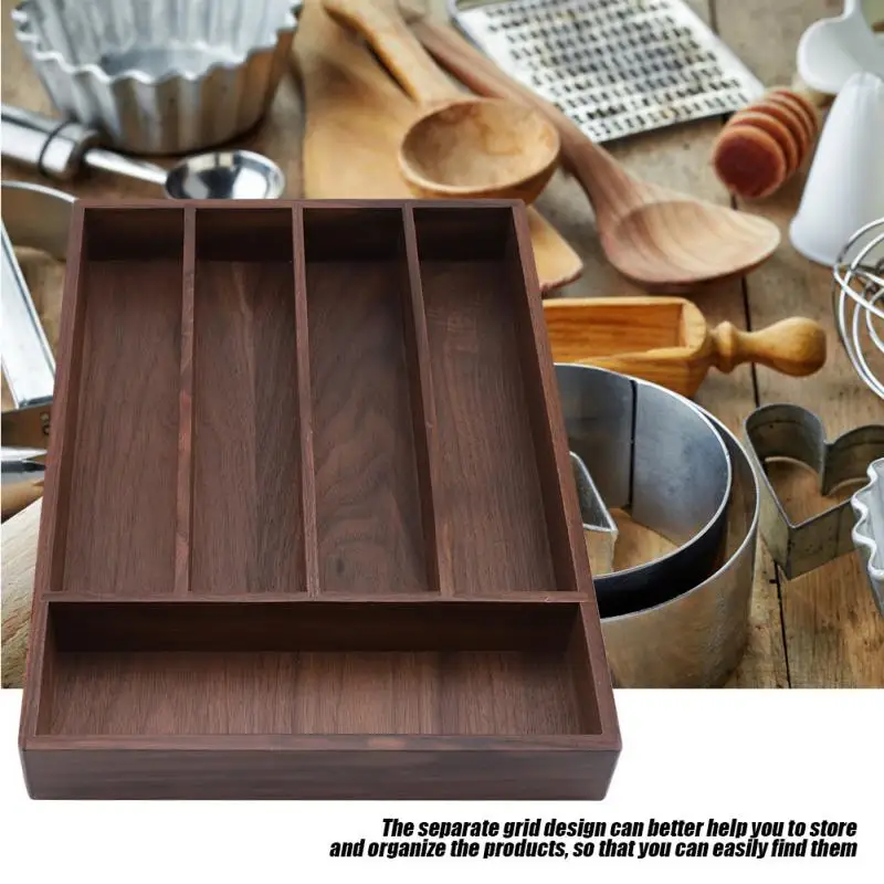 5 Slot Torched Wood Supply Organizer Storage Tray Kitchen Utensil