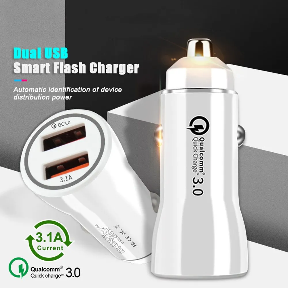 Dual USB Car Charger Quick Charge 3.0 Mobile Phone Charger Adapter for Xiaomi Samsung iPhone X XS XR 7 Fast charger Car-Charger