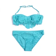 Бикини с кисточками для девочек с подушечками, бандо, детские купальники, детский купальник из двух предметов, От 8 до 14 лет, купальные костюмы, пляжная одежда