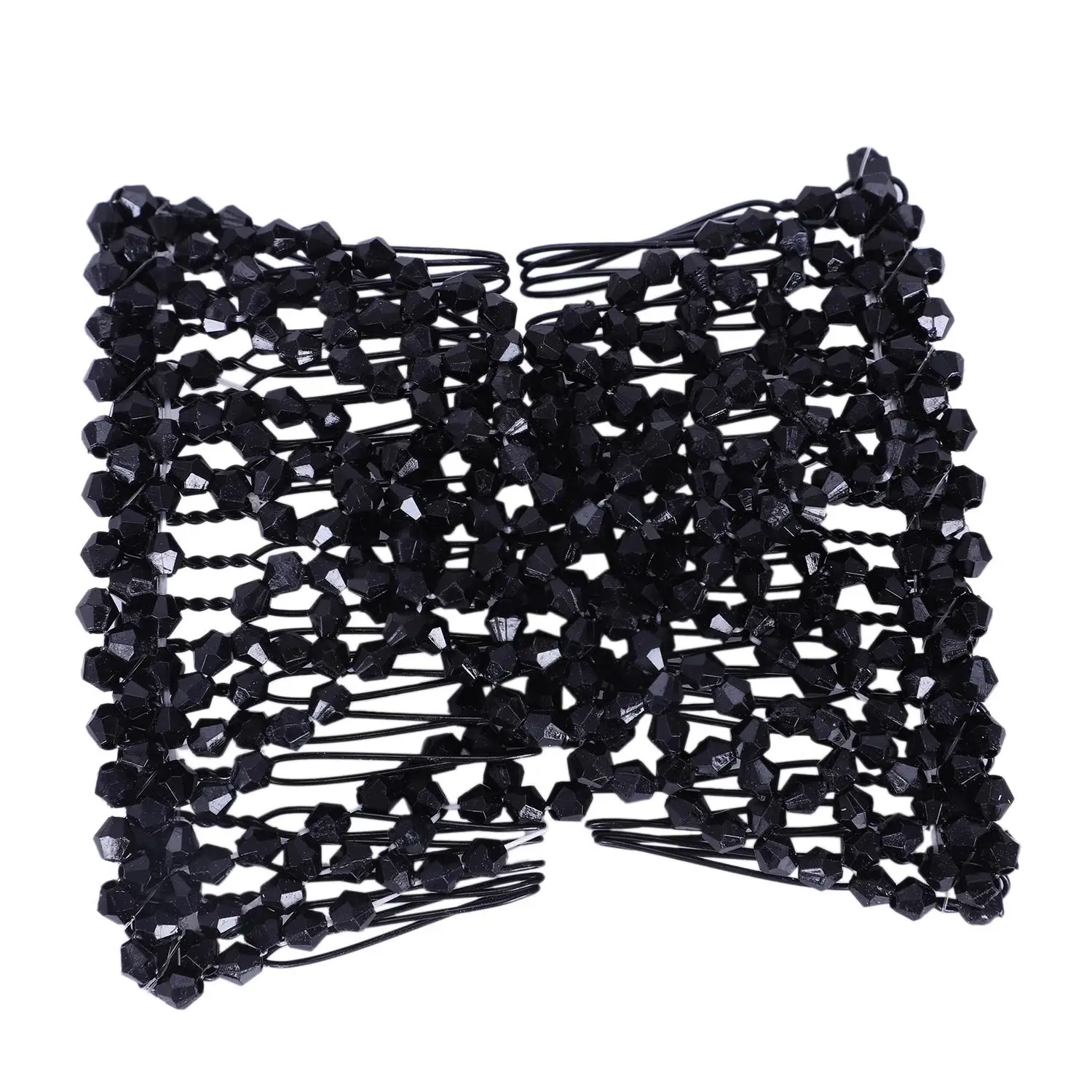 

Professional Hair Comb Ladies Magic Beads Elasticity Double Bead string Clamp Stretchy Acces Valentine's Day (black)