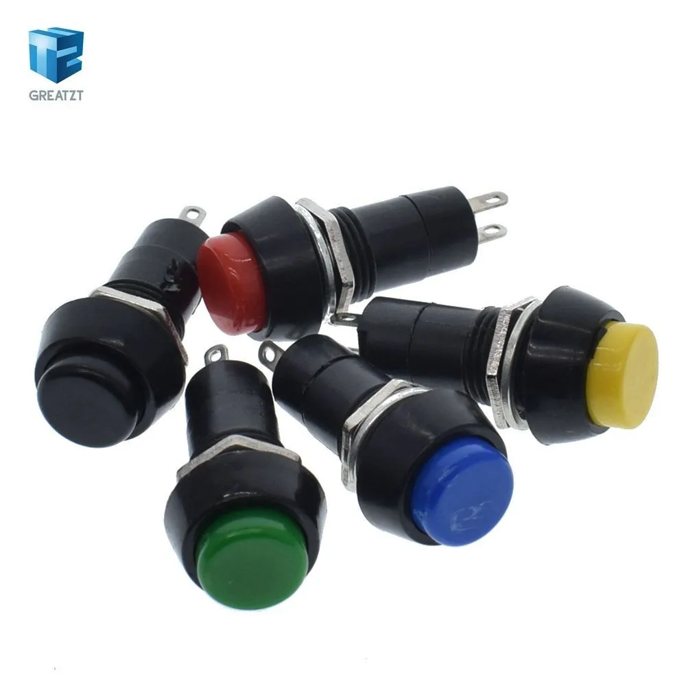 

TZT 1Pack=5pcs PBS-11B 2PIN 12mm No Lock Self-Lock ON OFF Push Button Momentary Switch 3A 150V Black Blue Red Green Yellow