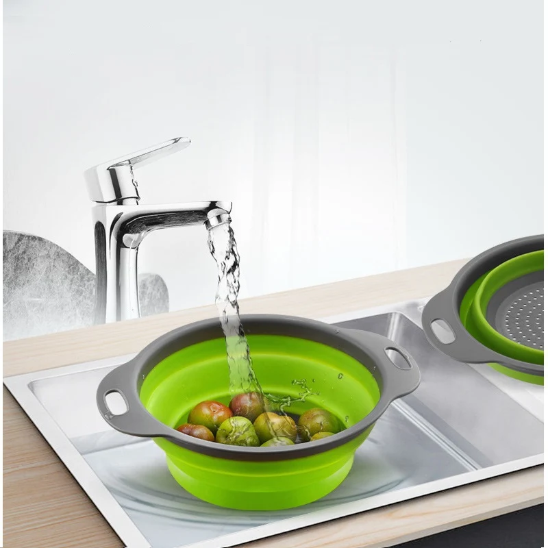 

Fruit Vegetable Washing Basket Foldable Silicone Colander Strainer Collapsible Drainer With Handle Kitchen Tools