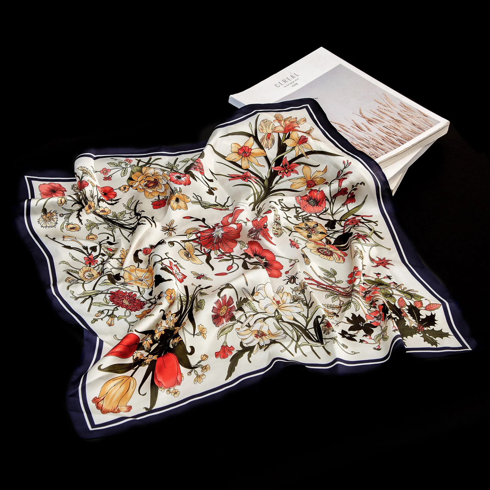 

60cm*60cm 2019 New Luxury Brand Twill Women Silk Scarf Small Floral Print Square Scarves Warps Fashion Hijab Headband