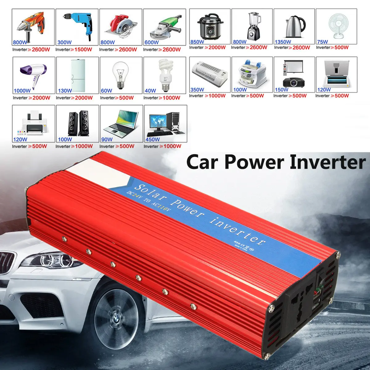 US $55.01 6000w Power Inverter Modified Sine Wave Lcd Display Dc 12v24v To Ac 110v220v Solar 2 Usb Car Transformer Convert With Plug