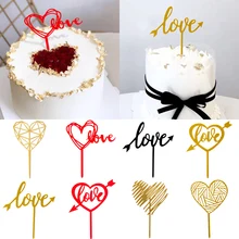 Новинка, украшение для торта в форме сердца, черного и красного цвета, свадебные, золотые, вечерние, украшение для торта, блестящий, для дня рождения, вечеринки, акриловый, на День святого Валентина