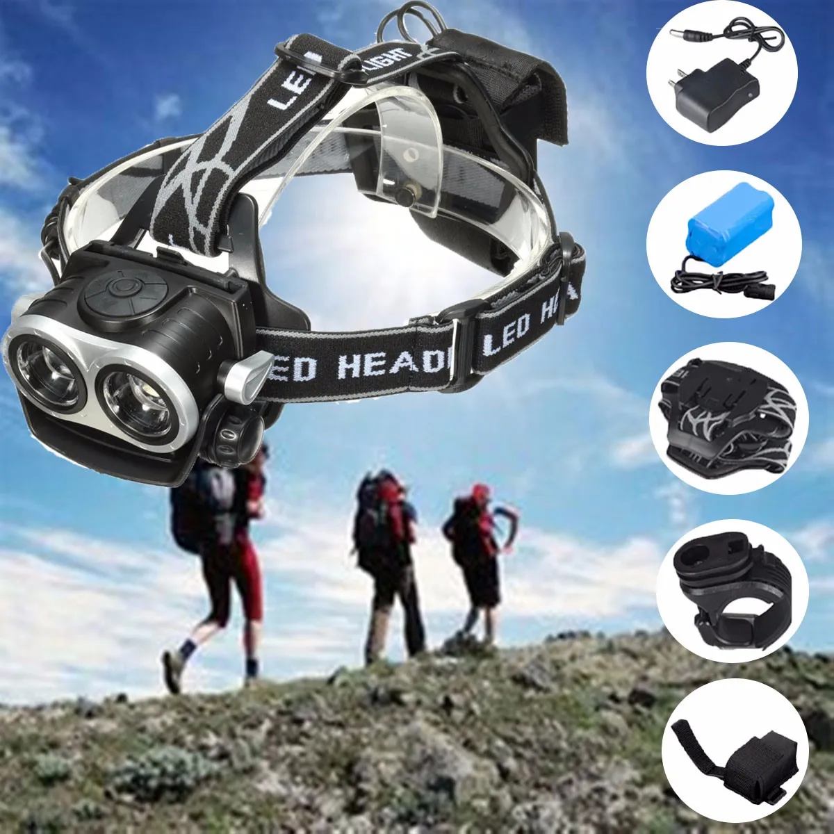 

Smuxi 3 modes LED Headlight Head Light Lamp Bike Cycle Bicycle 18650 Headlamp+bands+Battery pack+Battery Case+Charger