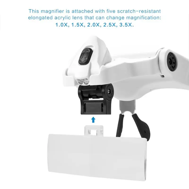 Головная повязка 2 светодиодный Лупа 1x 1.5x 2x 2.5x 3.5x Объектив Сменные очки для увеличения глаз с лампой