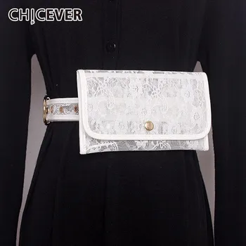 

CHICEVER Lace Patchwork PU Leather Female Transparent Belts For Women Bag Metal Ring 2020 Summer Accessories Fashion Korean New