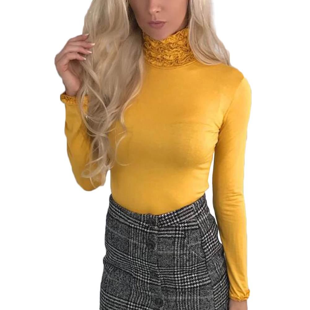 Новинка 2018 года оборками свитер для женщин водолазка с длинными рукавами пуловеры для зима Slim fit свитеры