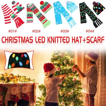 

Christmas Ornaments party Santa Hats scarf Boys Girls Cap color Christmas Halloween LED light knit hat Christmas Party Props
