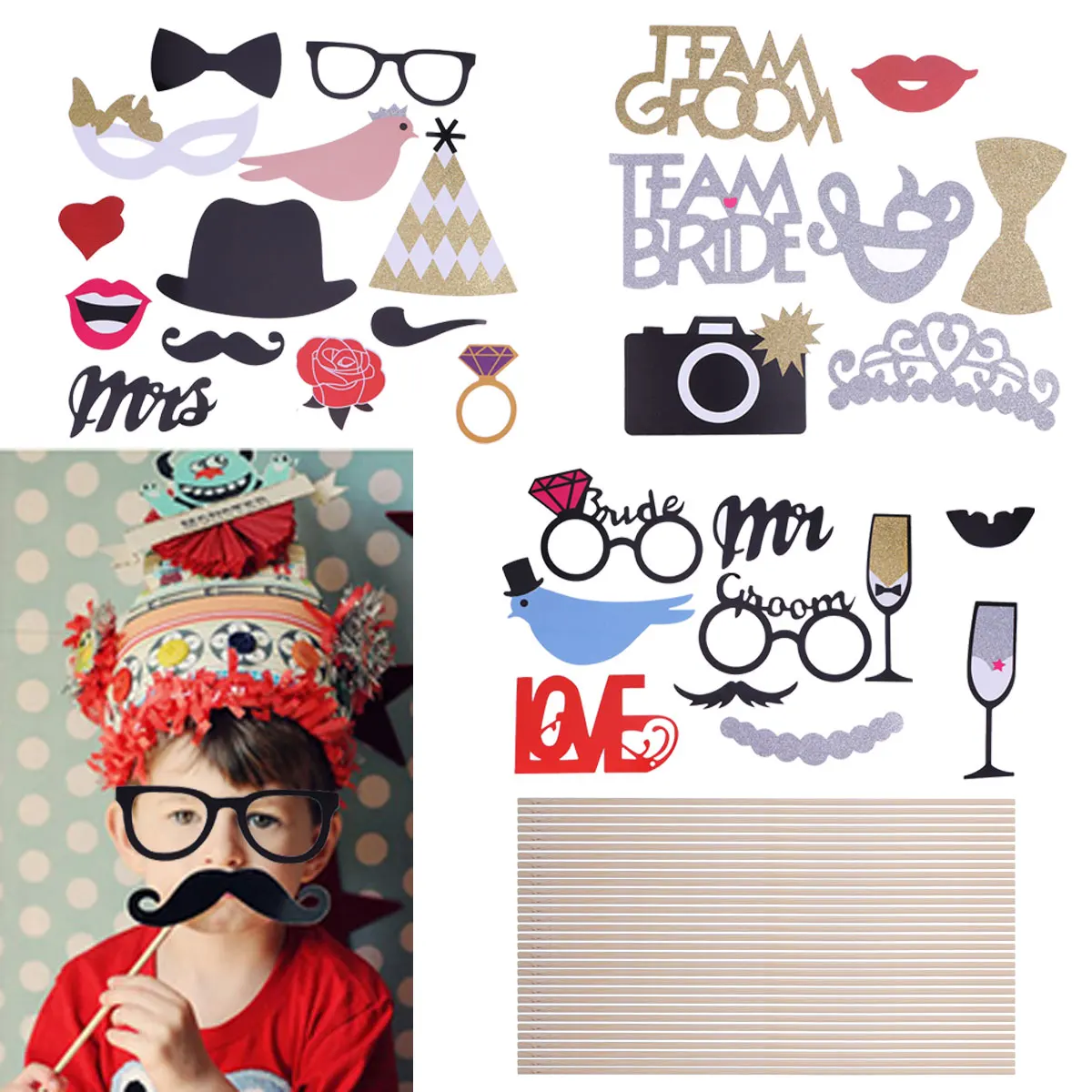 

31pcs Party Photo Booth Props On A Stick Creative Wedding Pose Sign Kit Selfie Props For Party Wedding Supplies Decorations