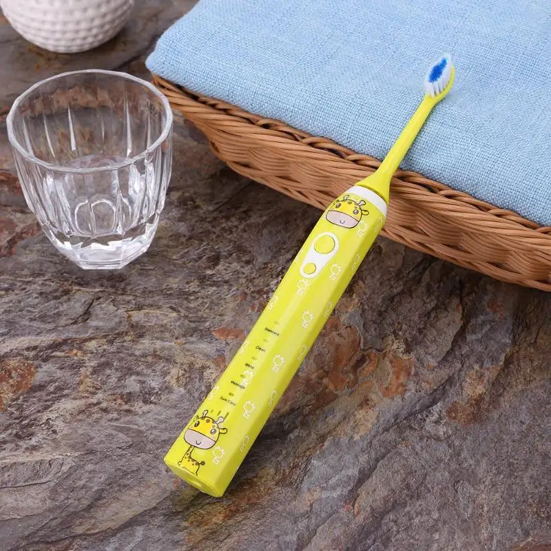

Acoustic Wave Electric Toothbrush Cartoon Chid Kids Tooth Brush Dental Cleaning Oral Care Hygiene Electric Toothbrush Yellow