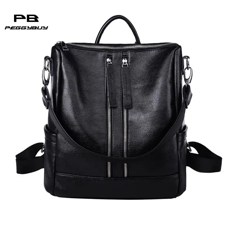 European Style Women PU Leather Backpack Zipper Preppy Chic School Bag