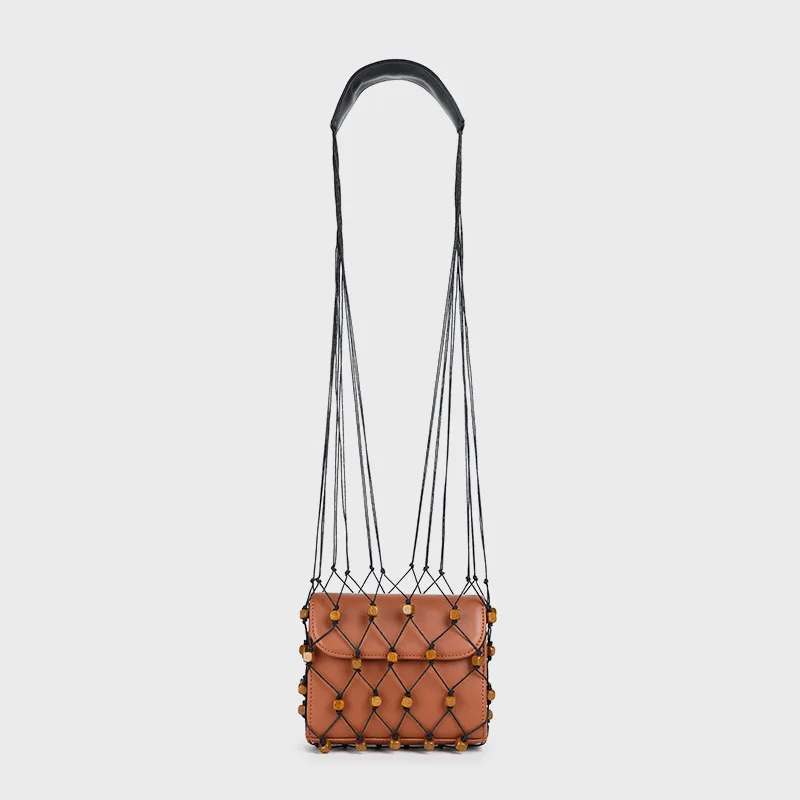 

TOPEST Woman Package New Pattern Summer Weave String Fashion Weave Hanging Net Envelope Genuine Leather Small Package