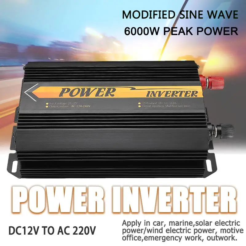 

Inverter 12V 220V 6000W Peaks Auto Modified Sine Wave Voltage Transformer Power Inverter Converter Car Charge USB 3000W