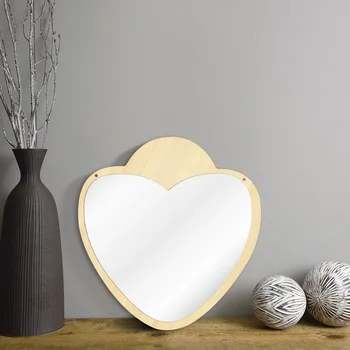 

1Piece Heart Shaped Decorative Wall Mirror With Wooden Back Make-up Wall Hanging Mirror Unique Valentines Day Gift Idea For Her