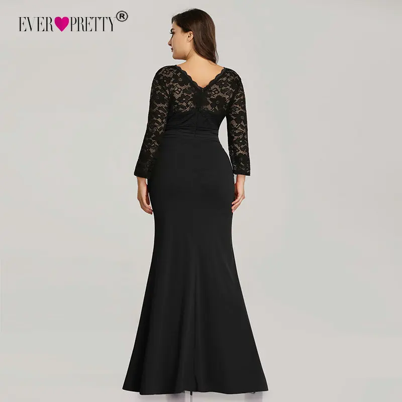 Ever Pretty Evening Dresses Long 2018 Black Mermaid Long Sleeve Lace Winter Autumn Satin Elegant Long Party Gowns for Wedding