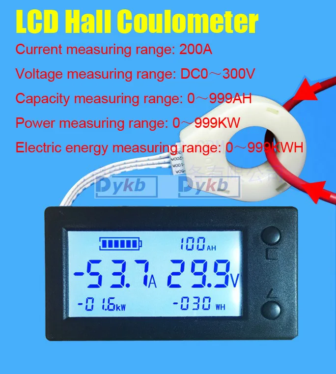 DC 300V 200A Battery Monitor Combo Meter Digital Hall Sensor coulombmeter VOLT Ammeter Voltage Current Capacity Energy Power | Электронные