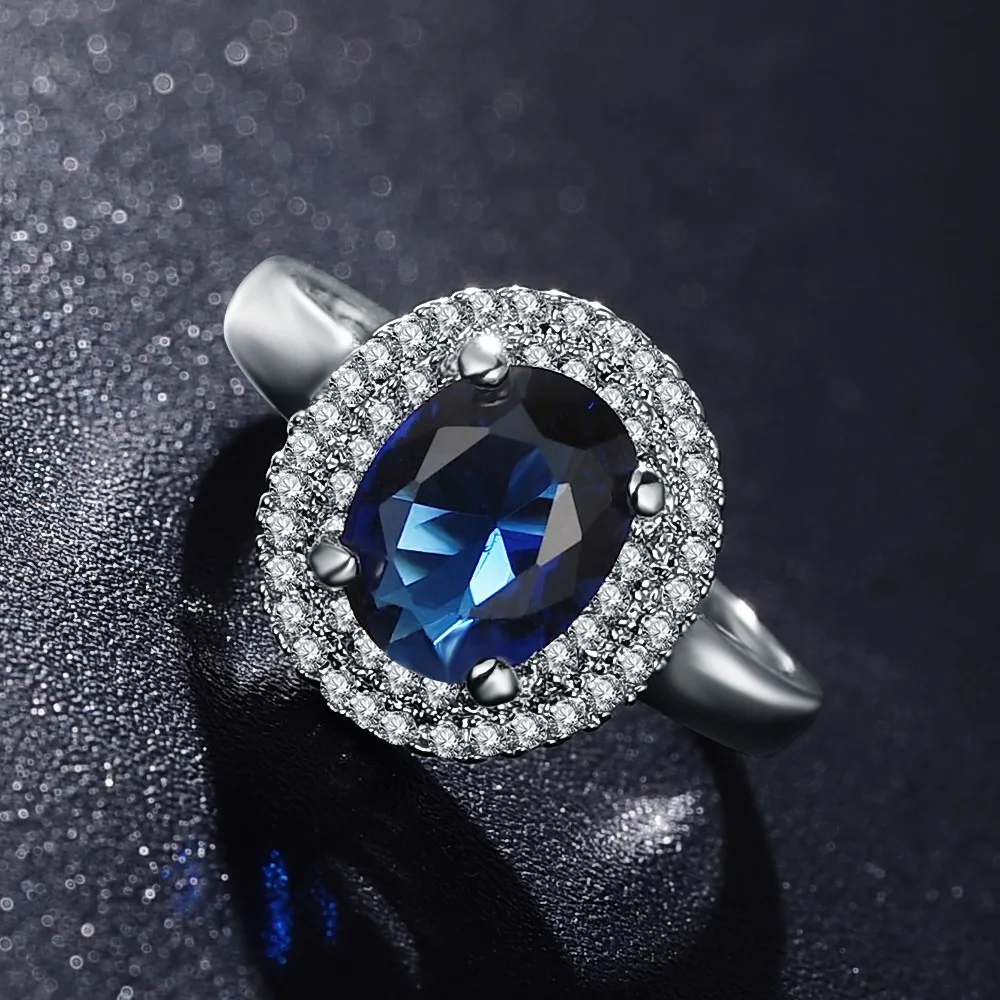 

ANFASNI Hot Sale Blue Stone Princess Rings Enegant Bride Finger Rings for Women Anillos Wedding Bands Statement Jewelry