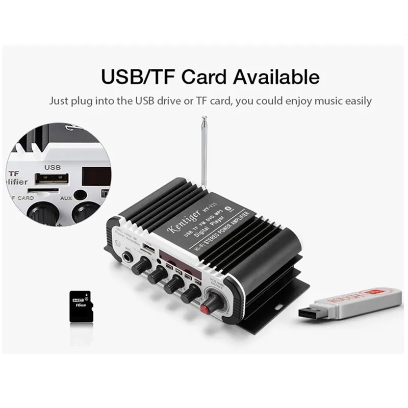 Kentiger HY V11 Bluetooth усилитель 2 канала аудио Поддержка TF USB FM фильтрации и анти большой
