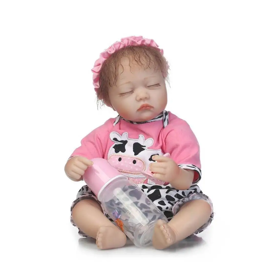 

Kids Soft Silicone Realistic With Clothes Reborn Baby Doll Collectibles Gift Playmate Unisex 2 4Years Closed Eyes Pink