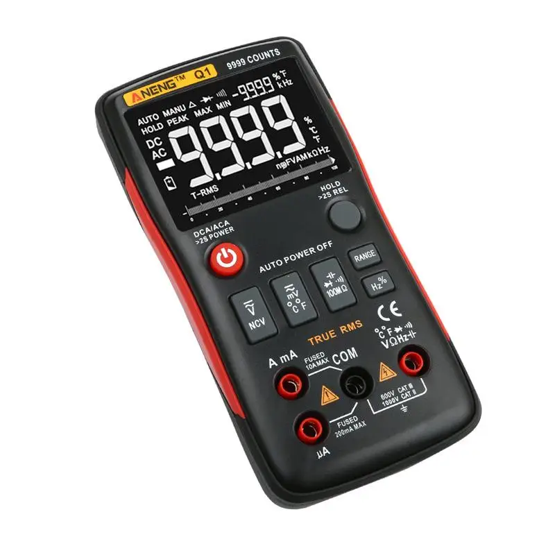 

ANENG Q1 Digital Multimeter Button 9999 Counts With Analog Bar Graph AC/DC Voltage Ammeter Overload Protection With Probe